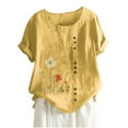 thumbnail image 3 of Fesfesfes Gym Tops Women's Summer Casual Round Neck Short Sleeve Flower Printing Loose Shirt TopsDMM-Y4448 T Shirts for Women 2XL(US:12), 3 of 6