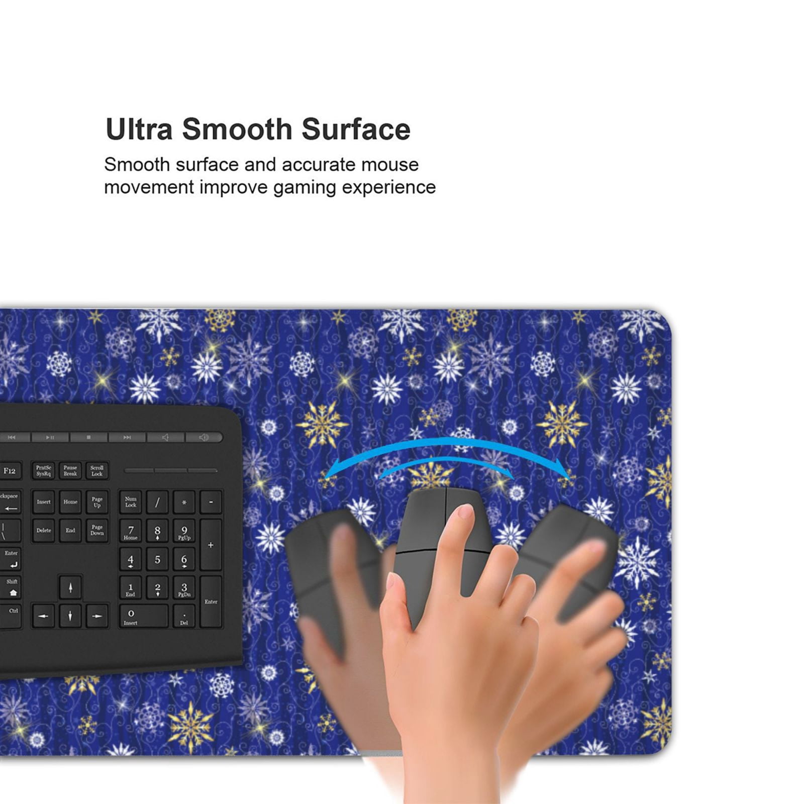 Xecao Golden Snowflakes Royal Blue Print Large Mouse Pad, 16x35.5in Mousepad, Professional Non-Slip Rubber Base Big Mouse Pad, Mouse Pad for Gaming & Office Full Desk Mouse Pad