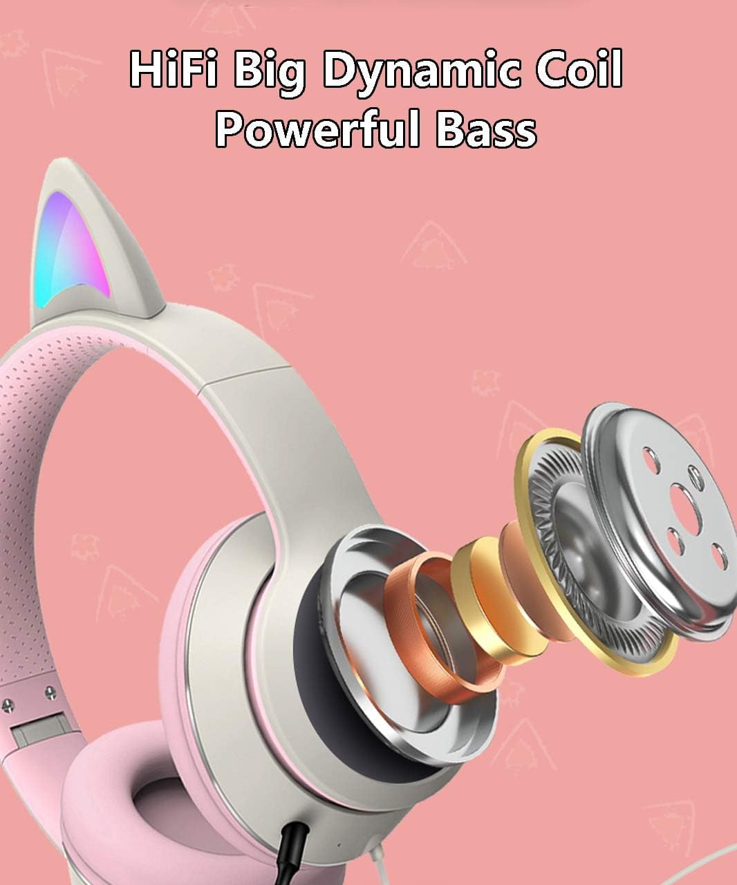 Cat Ear Gaming Headset with Microphone Flashing Glowing Stereo Headset$stereo Surround Earmuff Headset Bluetooth Headset