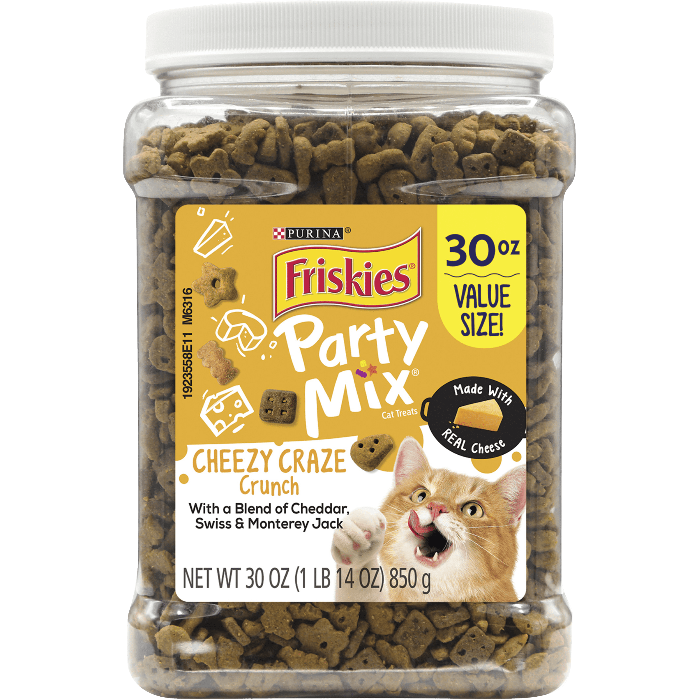 Friskies Cat Treats, Party Mix Cheezy Craze Crunch 30 oz. Canister
