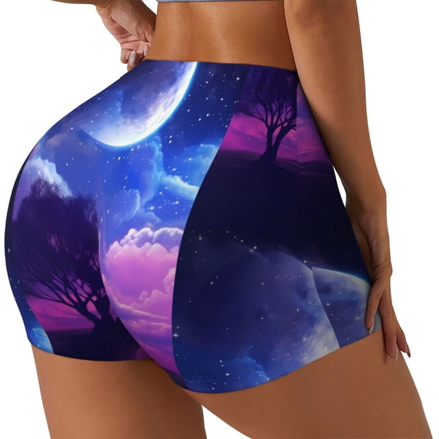 Balery Dreamy Colorful Starry Sky Pantalones cortos de entrenamiento estampados para mujer, sin costuras, ajustados, para gimnasio, yoga, correr, deportes, ejercicio activo, fitness.-Small