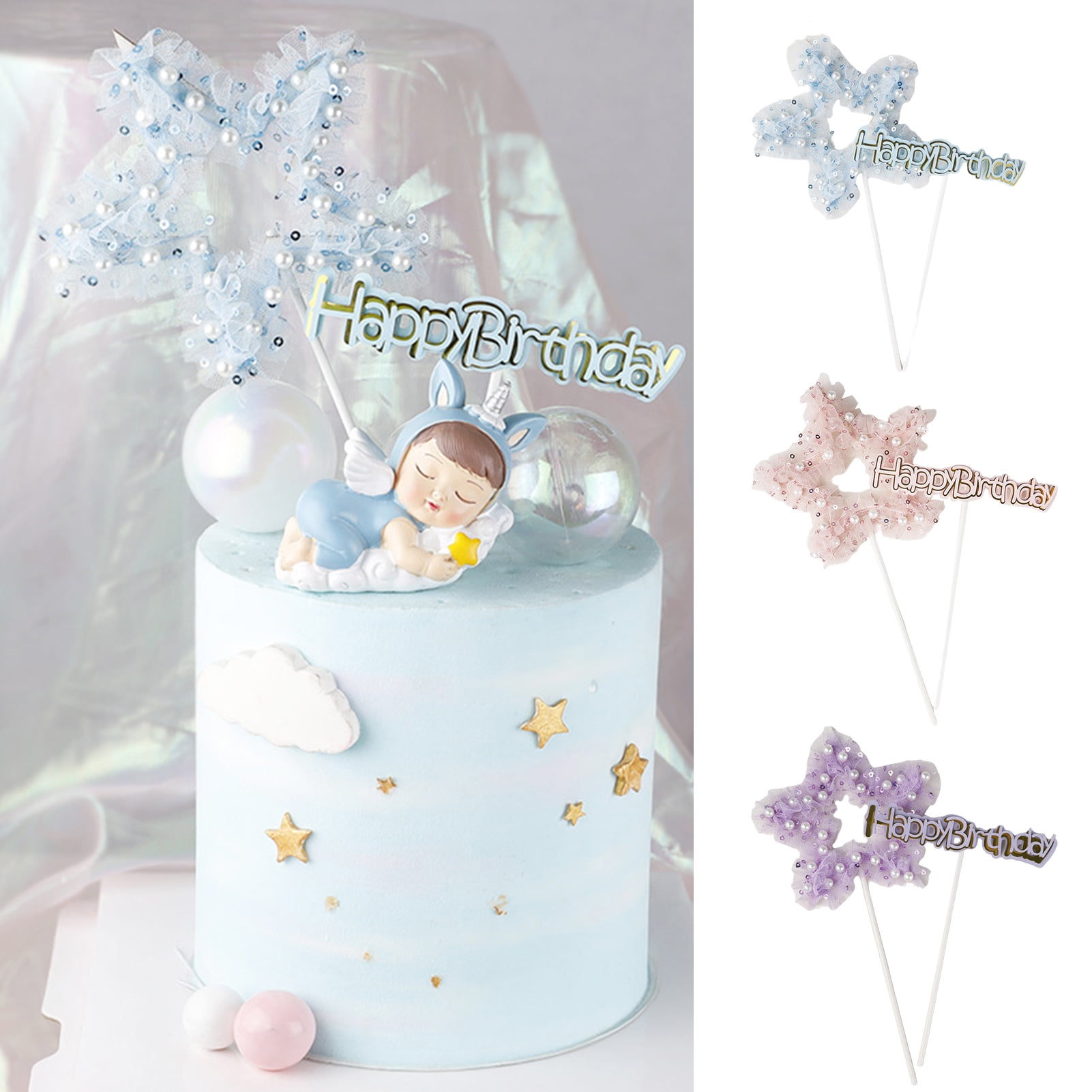 Ostrifin Little Fairy Happy Birthday Cake Toppers Gold Acrylic