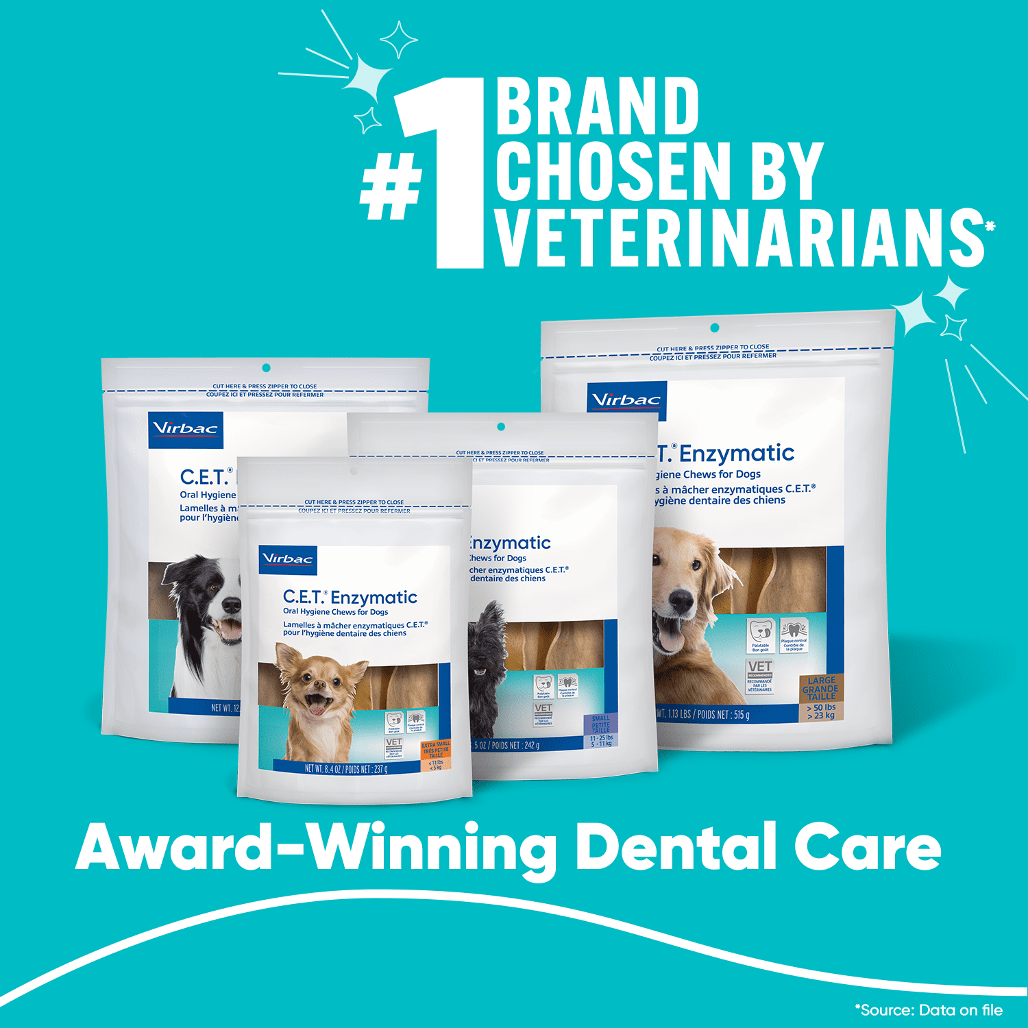 Virbac C.E.T. Enzymatic Oral Hygiene Chews For Dogs Beef/Chicken MD 30 Count