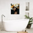thumbnail image 5 of HVEST Black Girl Wall Art, African American Black Woman with Flower Canvas Wall Art, Black and Gold Framed Wall Art for Living Room Bathroom Bedroom Kitchen Ready to Hang, 12X12 inches, 5 of 7