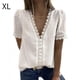 thumbnail image 1 of Camiseta de mujer Encaje Cuello en V Camisa de manga corta Blusa Top casual, Beige, XL Vogacara AP001454-14, 1 of 7