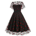 thumbnail image 2 of IBTOM CASTLE Women's 1950s Vintage Dress Short Sleeve Heart Print Mesh Retro Evening Prom Cocktail Party Swing A-Line Dress for Valentine's Day L Black - Red Heart, 2 of 8