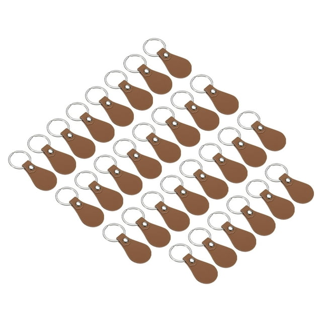 Unique Bargains Leather Key Fob Kit, 30 Pack PU Leather Key Fob Blanks and Key Rings for Laser Engraving, Brown