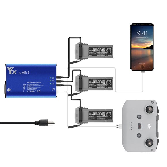 Hanatora Parallel Fast Charger for DJI Air 3S,Air 3,Rapid simultaneous Battery Charging Hub,Multi Drone Charge Accessories