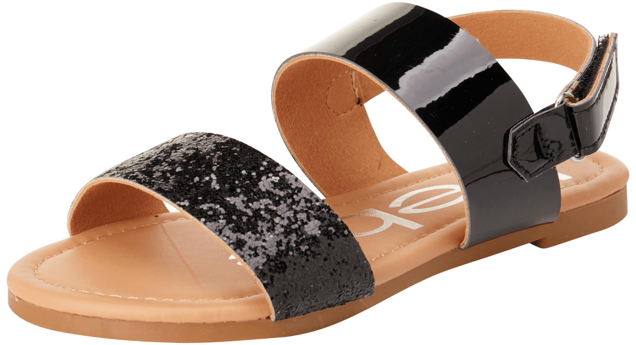 bebe Girls’ Sandal Two Strapped Patent Leatherette Glitter Sandals (Toddler/Little Kid