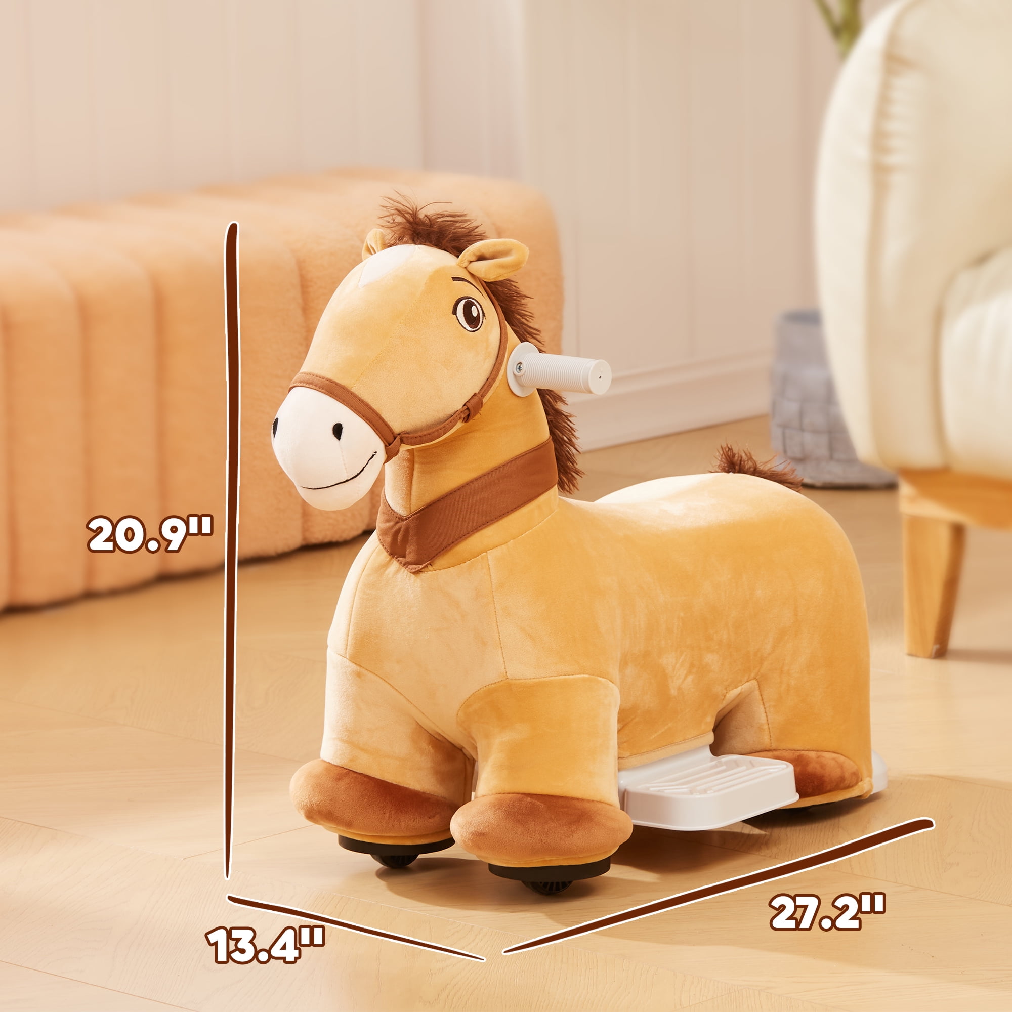 Qaba 6V Ride on Horse, Battery Powered Electric Ride on Pony with Music Forward, PU Wheels, Soft Touch, for Girls Boys Aged 18-36 Months, Brown