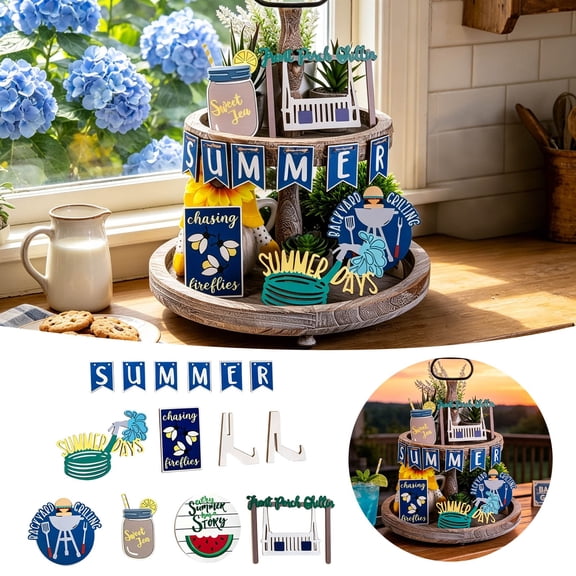 Summer Layered Tray Desktop Ornament Tiered Serving Stand for Coastal Home