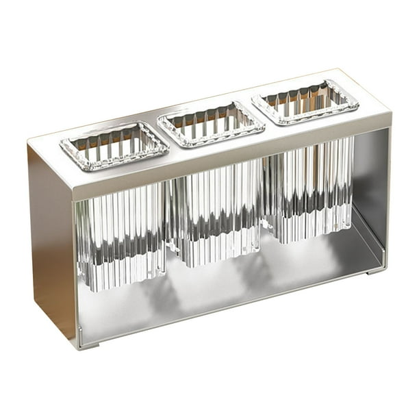 Escurridor de utensilios de acero inoxidable con bandeja de goteo extraíble, organizador de secado de cubiertos de 3 compartimentos para encimera de cocina, artículos de aseo de baño, brochas de