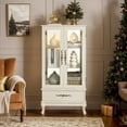 thumbnail image 4 of CKEASEAN 52" Lighted Accent Curio Cabinet with 2 Glass Doors & 1 Drawer, 3-Tier Antique Cabinet with Tempered Glass Adjustable Shelves & Drawer, Storage Display Case for Living Room, Bedroom,Office, 4 of 10
