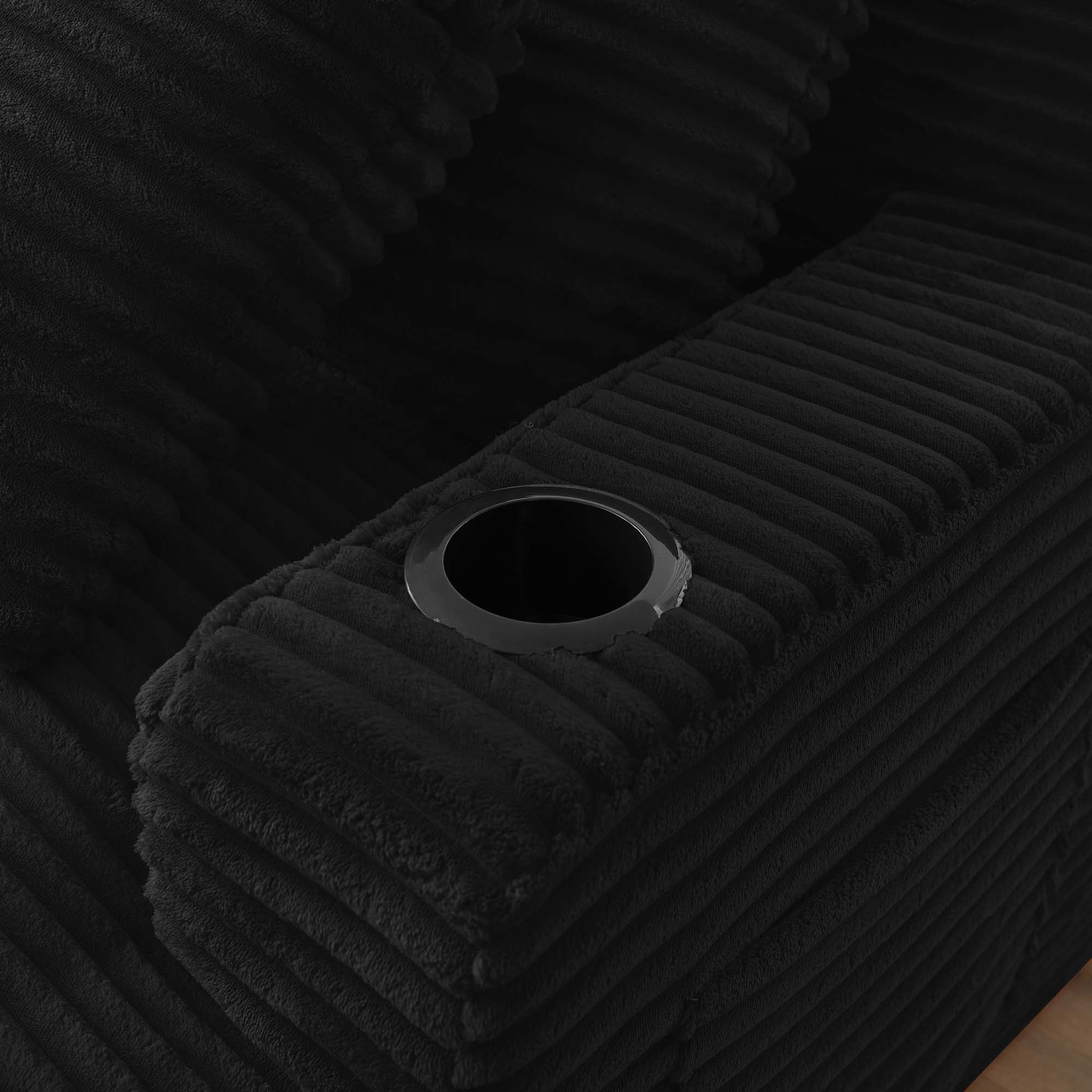 Miniyam Black Compressible Double Chaise Lounge with Cupholders, Modern Corduroy Sleeper Fluffy Loveseat for Indoor Living Room Bedroom Reading