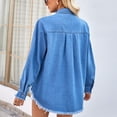 thumbnail image 7 of UYISJ Women's Oversized Button down Shirt Sparkle Sequin Shacket with Pocket Denim Long Sleeve Boyfriend Jean Jacket Frayed Hem Coat Blue L, 7 of 7