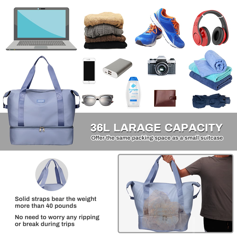  Hulsin Travel Bag Weekender Bag - Large Duffel Bag for Travel,  38L Carry on Overnight Bag, Hospital Bag for Women (White)