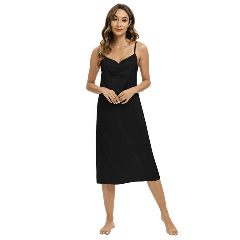 Baywell Womens Satin Nightgown Full Slip Sexy Pleated V Neck