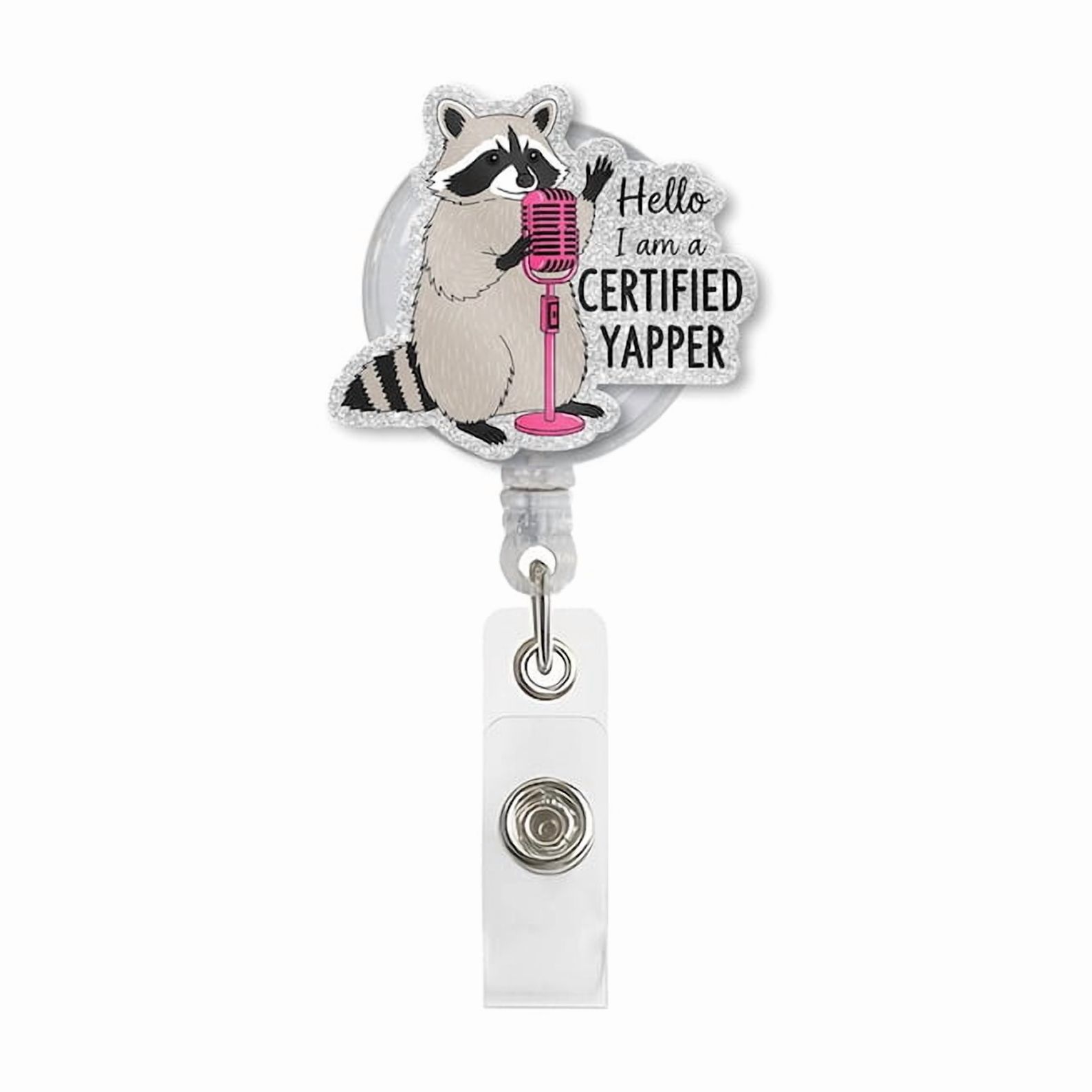 TiniDecor Raccoon Funny Badge Reel, Certified Yapper Retractable ID Holder, Cute Work Accessory