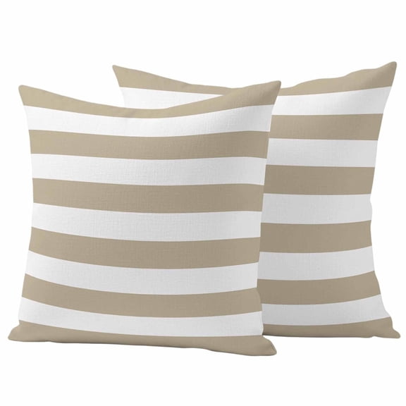 2 Pack Outdoor Waterproof Throw Pillows, Minimalist Khaki and White Stripes Decorative Square Pillow Case Patio Pillows for Chair Couch Sofa 16x16in