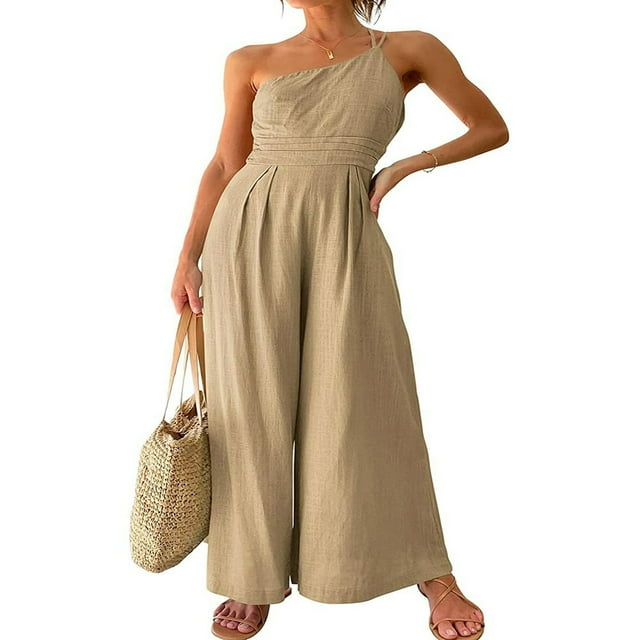 Combinaison Sans Manches à Épaules Dénudées pour Femmes Pantalon Large