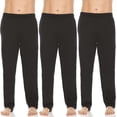 thumbnail image 2 of Essential Elements Mens 100% Cotton Jersey Lounge Casual Sleep Bottoms Pj Pants  3 Pack Black, 2 of 6