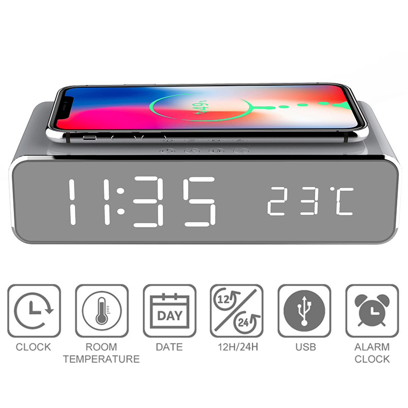 Jeobest Wireless Charging Alarm Clock Alarm Clock with Wireless