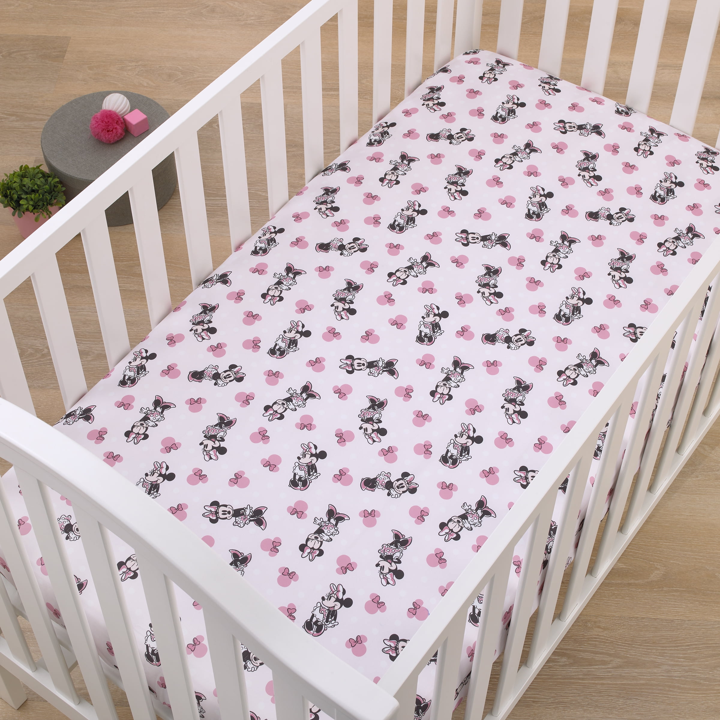 Disney Minnie Mouse Pink, Black, Fitted Crib Sheet