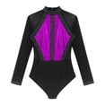 thumbnail image 5 of Aiihoo Women Sparkly Gymnastics Leotard Dress Long Sleeve Ballet Dancewear Figure Ice Skating Dress Purple XL, 5 of 7