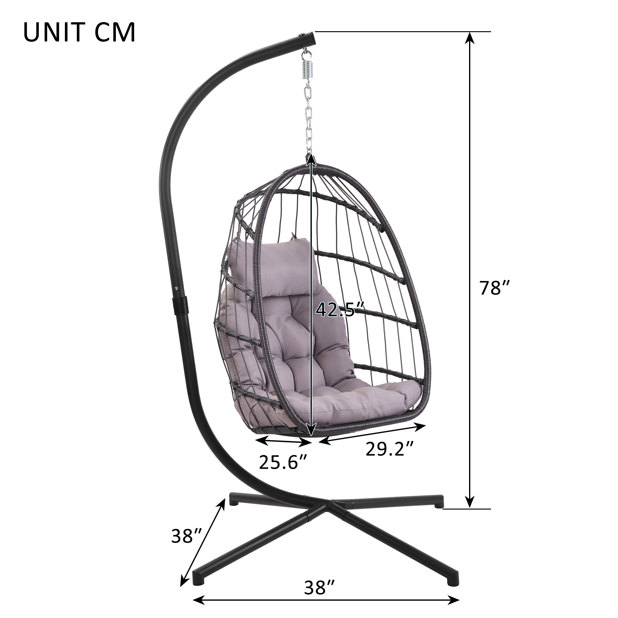 Outdoor Swing Chair, Wicker Egg Chair with Stand and Cushions, Hanging Chair for Bedroom Patio Porch Balcony, Hammock Chair Outdoor Lounger, Gray - image 3 of 6