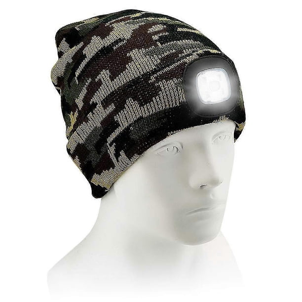 Gorro de punto con luz LED, recargable por USB, 4 luces LED, unisex, cálido, para invierno, con linterna