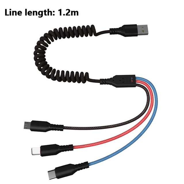 Cable de carga múltiple Nylon trenzado Cable de carga rápida USB múltiple Adaptador Tipo C Conectores de puerto micro USB Teléfonos celulares compatibles Tabletas y más Zhivalor 222561-1