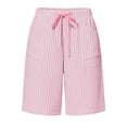 thumbnail image 5 of hoksml Women Striped Drawstring Pull-On Shorts, Elastic Waist Casual Bermuda Shorts with Pockets, 5 of 6