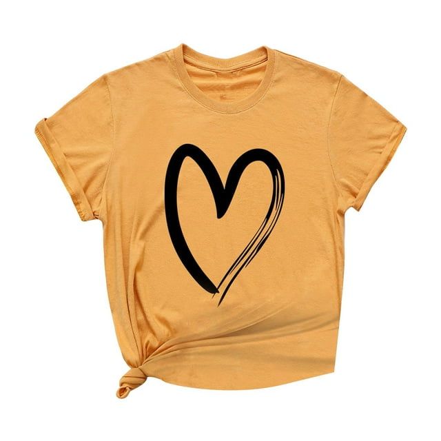 Besolor Tunique d'Été pour Femmes Imprimé Cœur Col Rond Manches Courtes T-Shirts Décontractés Blouse Ample pour Sortir