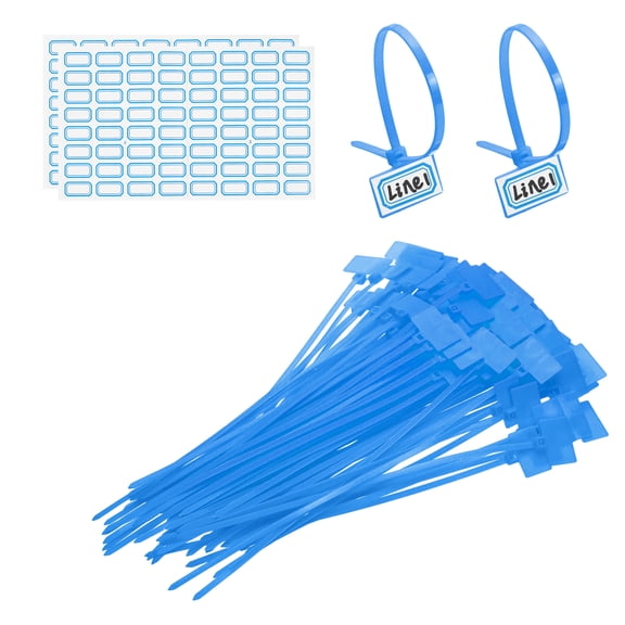 8inch Zip Ties, 100pcs Cable Ties Tags Nylon Wire Marking Label Self Locking Plastic Straps Write on with Label Tags Paper for Organization Cord Network Ethernet Marking, Blue