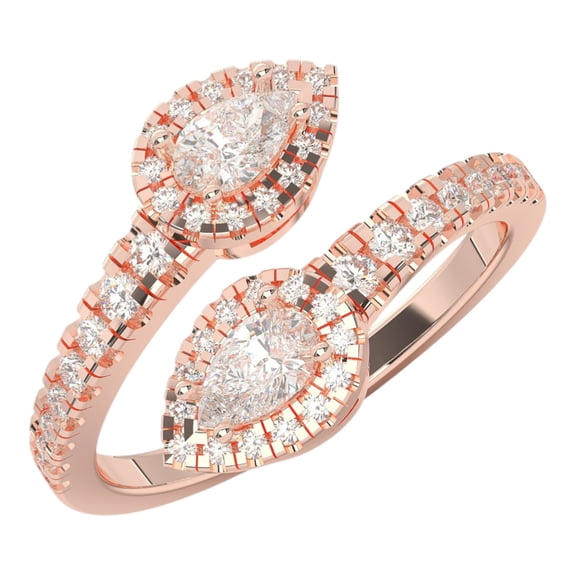 KEEVA JEWELS 0.85 Carat Pear & Round Cut Lab Created Diamond Bypass Ring for Women, Made in Rose Gold Plated Silver Size 7.5