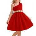thumbnail image 5 of ITSAME Dress for Girls, Waist-Cinching One Shoulder Sleeveless Ruffled Kids Pageant Party Formal Dress Red 9-10T, 5 of 7