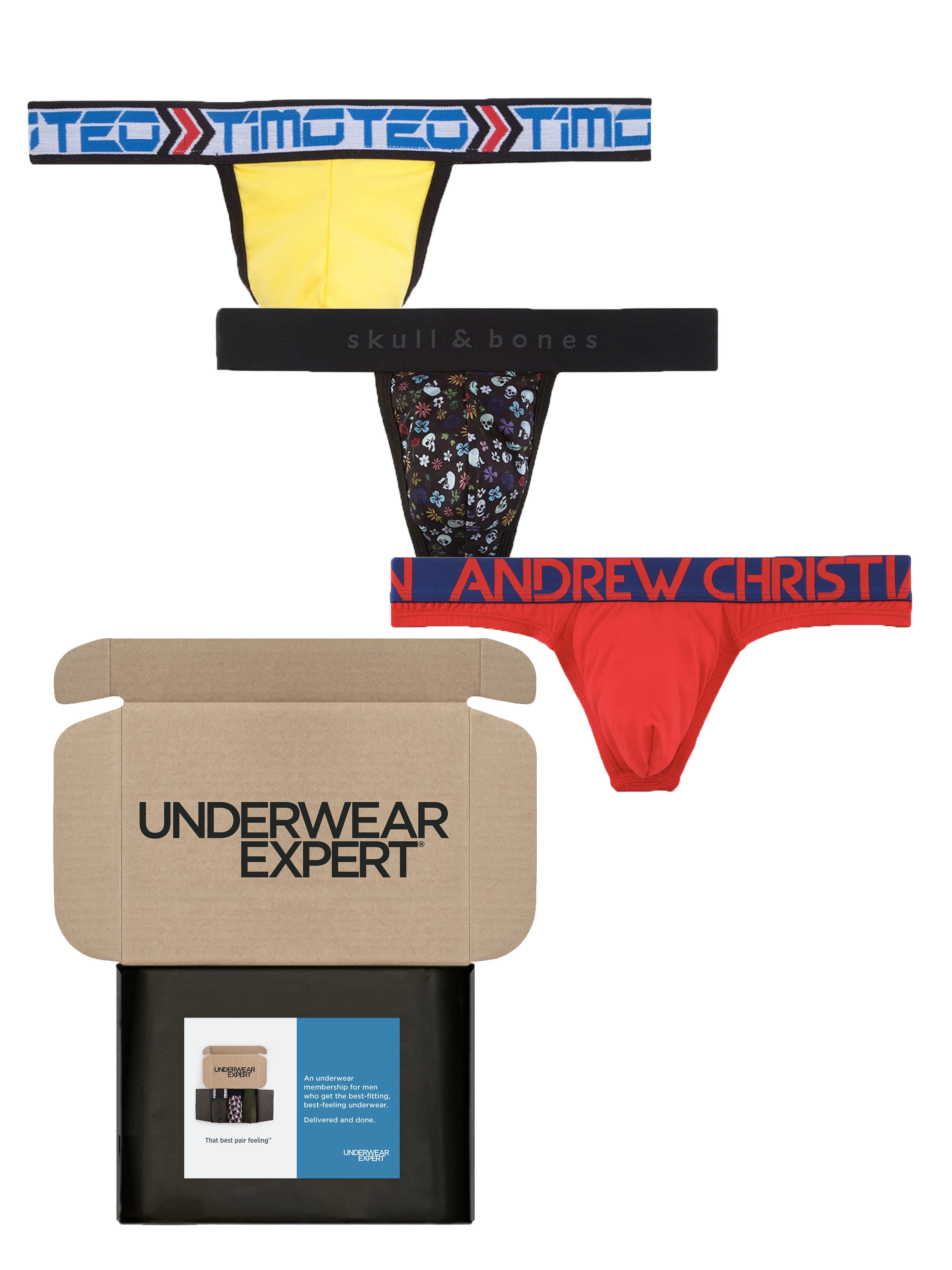 Underwear Expert Men's Thongs Curated Mystery Box, 3 Pairs 