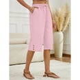 thumbnail image 6 of Capri Pants for Women Comfy Casual Drawstring Waist Lightweight Pants Button Trousers With Pockets, Pink, S, 6 of 9