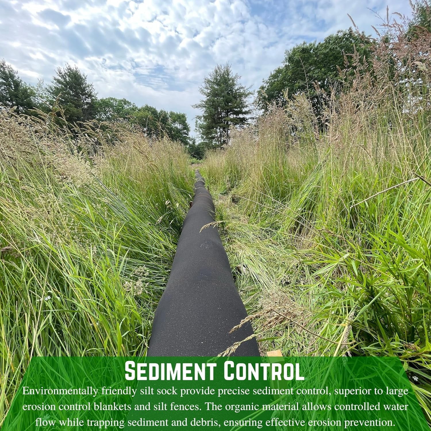 Farm Plastic Supply - Erosion Control Silt Sock - 8" x 20' - Sediment Filter for Stormwater Drainage, Erosion Control, Drain, Inlets, Catch Basins
