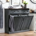 thumbnail image 7 of SinCiDo Kitchen Double Tilt Out Trash Can Cabinet, 20 Gallon Farmhouse Wooden Trash Garbage Can with Drawer, 7 of 7