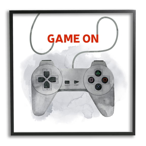 Stupell Industries Game On Gamer Joystick Controller Art for Kids Painting Black Framed Art Print Wall Art