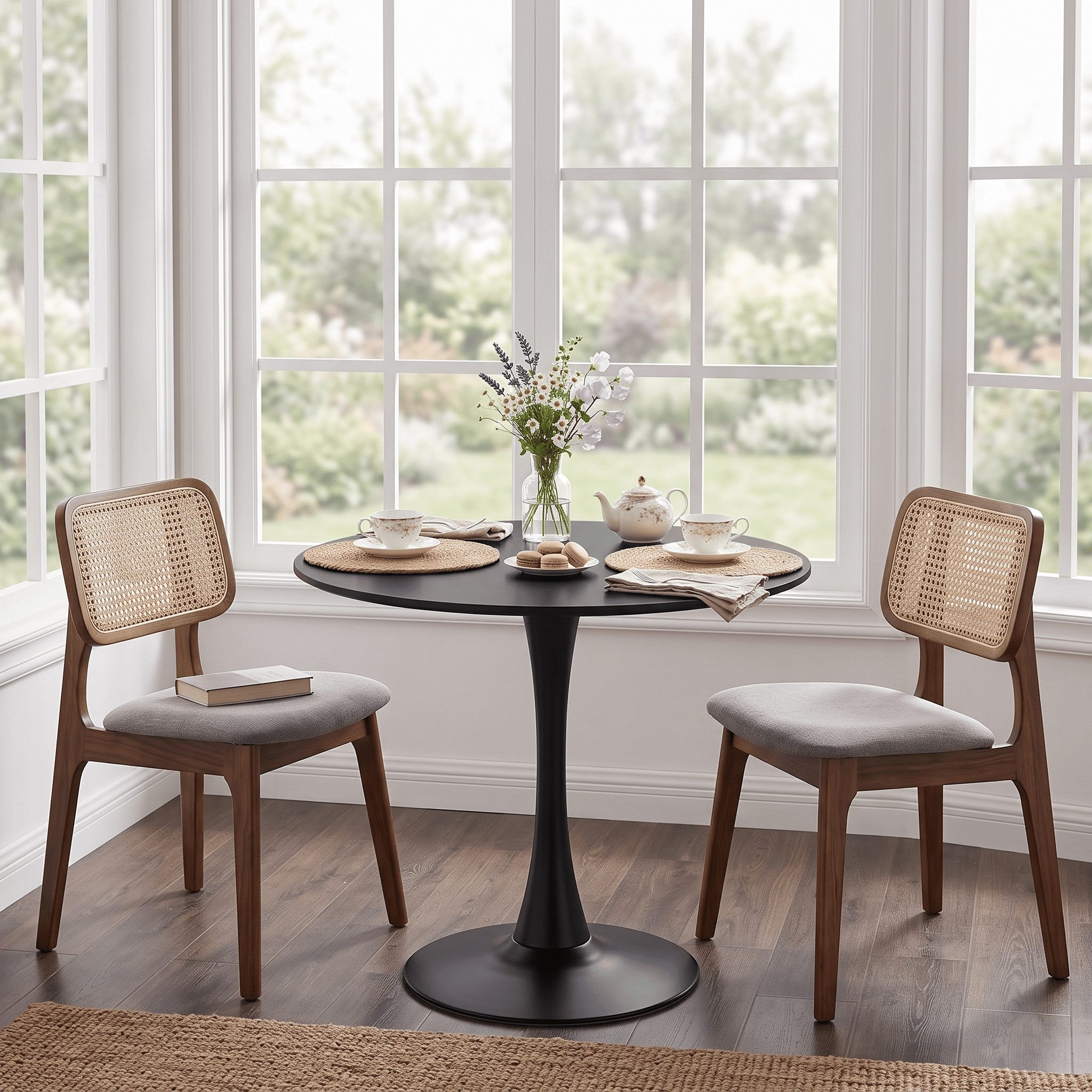 Homy Casa 31.5" Round Dining Table for 2, Mid-Century Pedestal Kitchen Table for Apartments, Black
