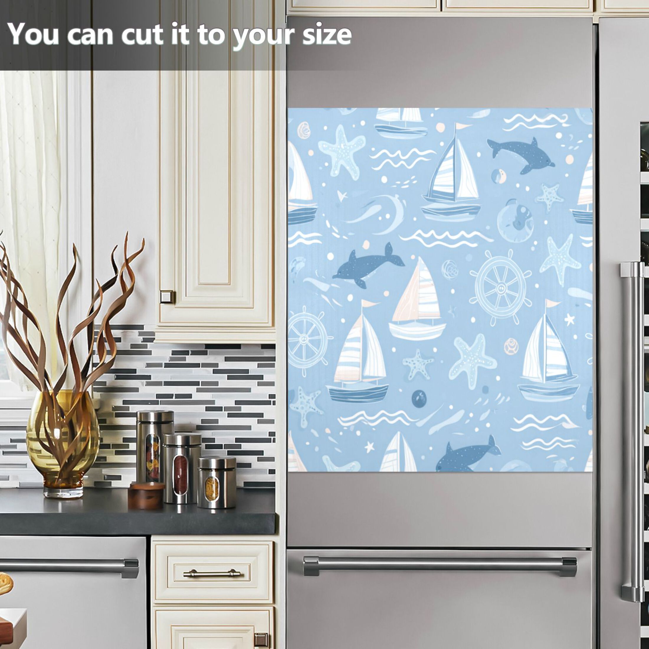 Dishwasher Magnetic Refrigerator Magnet Cover Sticker Home Decorative 23"x26" Light Blue Marine Animal Design
