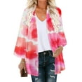 thumbnail image 1 of Cárdigan para mujer, estampado floral, manga abullonada, tipo kimono, holgado, de gasa, informal, para cubrirse, 1 of 5