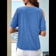 thumbnail image 4 of Blusas con Hombros Descubiertos para Mujer, Grandes, Cuello en V, Corta, Ropa de Verano, Túnicas con Botones, Azul M, 4 of 7