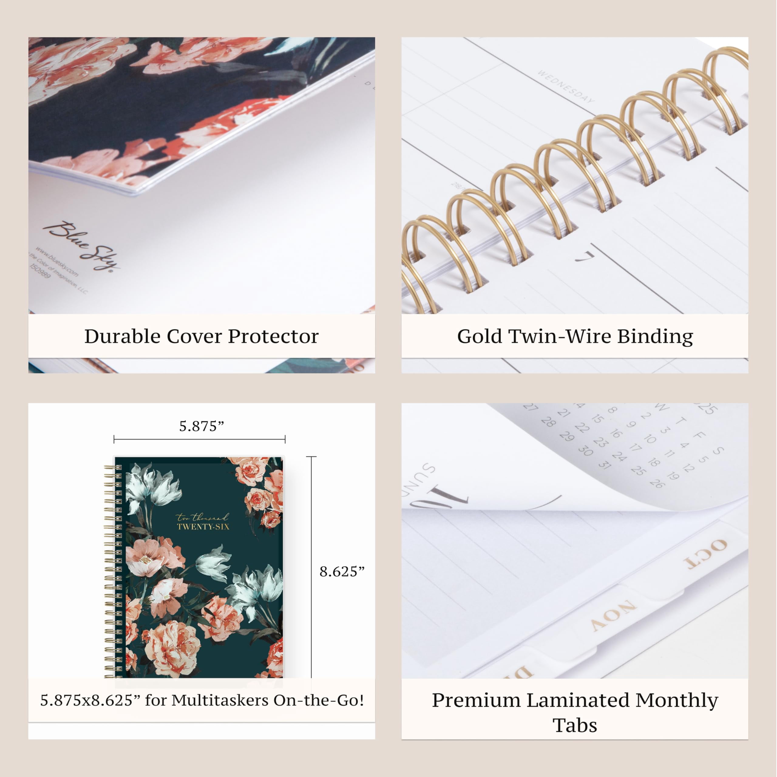 Blue Sky Life Note It 2026 Weekly and Monthly Planner Notes, January 2026 - December 2026, 5.875" x 8.625", Clear Pocket Cover, Wirebound, Storage Pocket, 50 Perforated Notes Sheets, Dania Dark