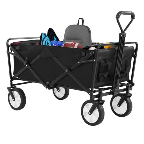 WSSYzyzf Collapsible Wagon, Folding Garden Cart with Large Capacity 330lbs, Black
