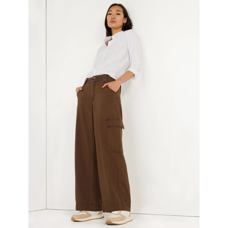 Time and Tru Women's Wide Leg Cargo Pants, 30 Inseam for Regular; Sizes  2-18
