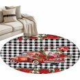thumbnail image 2 of Round Area Rug 3 Ft, Roses Valentine's Day Washable Non-Slip Circle Carpet for Living Room/Bedroom, Farmhouse Floral Truck Plaid Low-Profile Small Floor Mats Collection Rugs for Indoor, 2 of 7