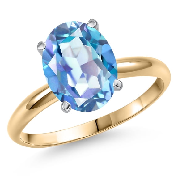 Gem Stone King 14K Two Tone Gold Millennium Blue Mystic Quartz Engagement Ring for Women | 3.00 Cttw | Oval 10X8MM | Gemstone Birthstone | Size 8